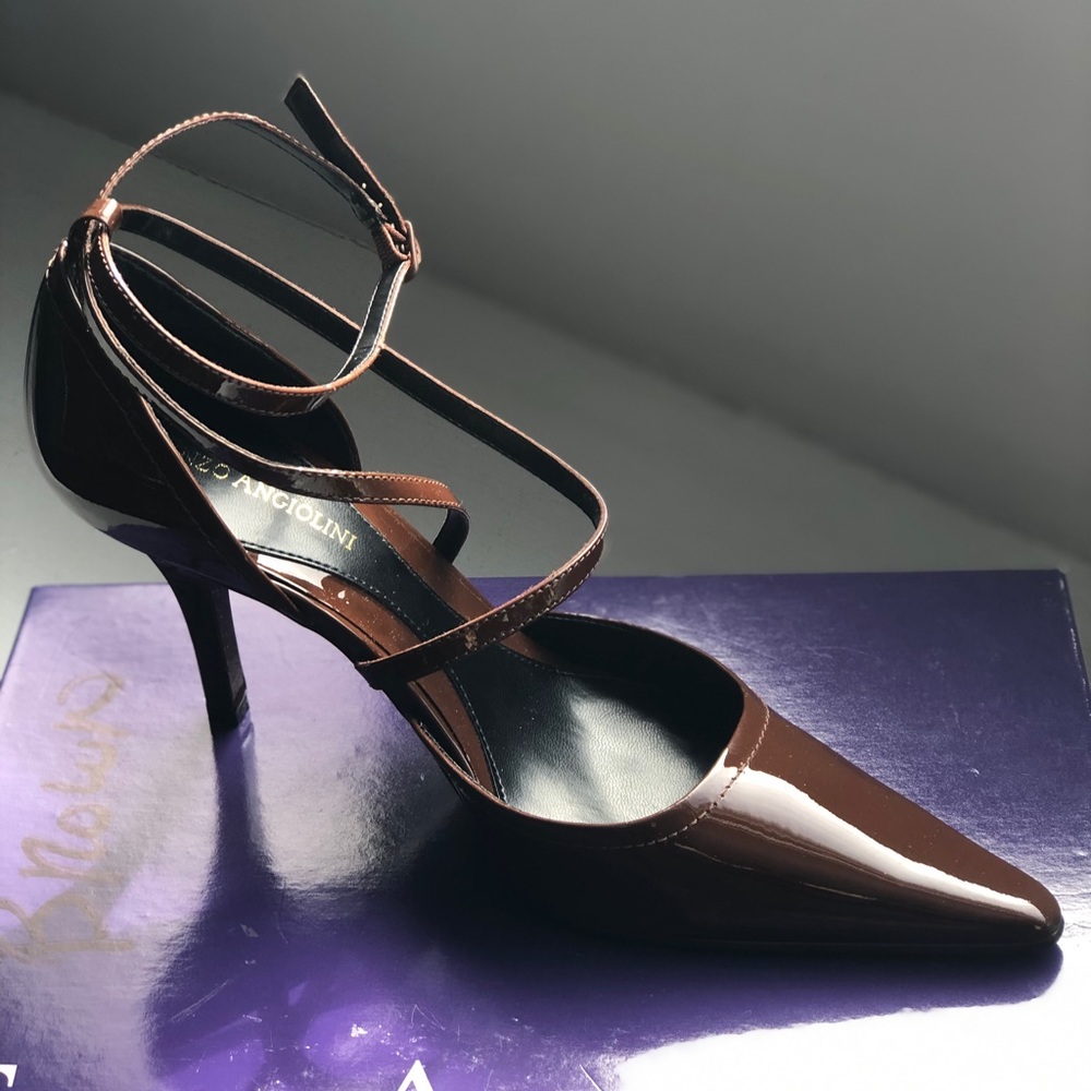 Enzo Angiolini High Heel Brown Patent Pump